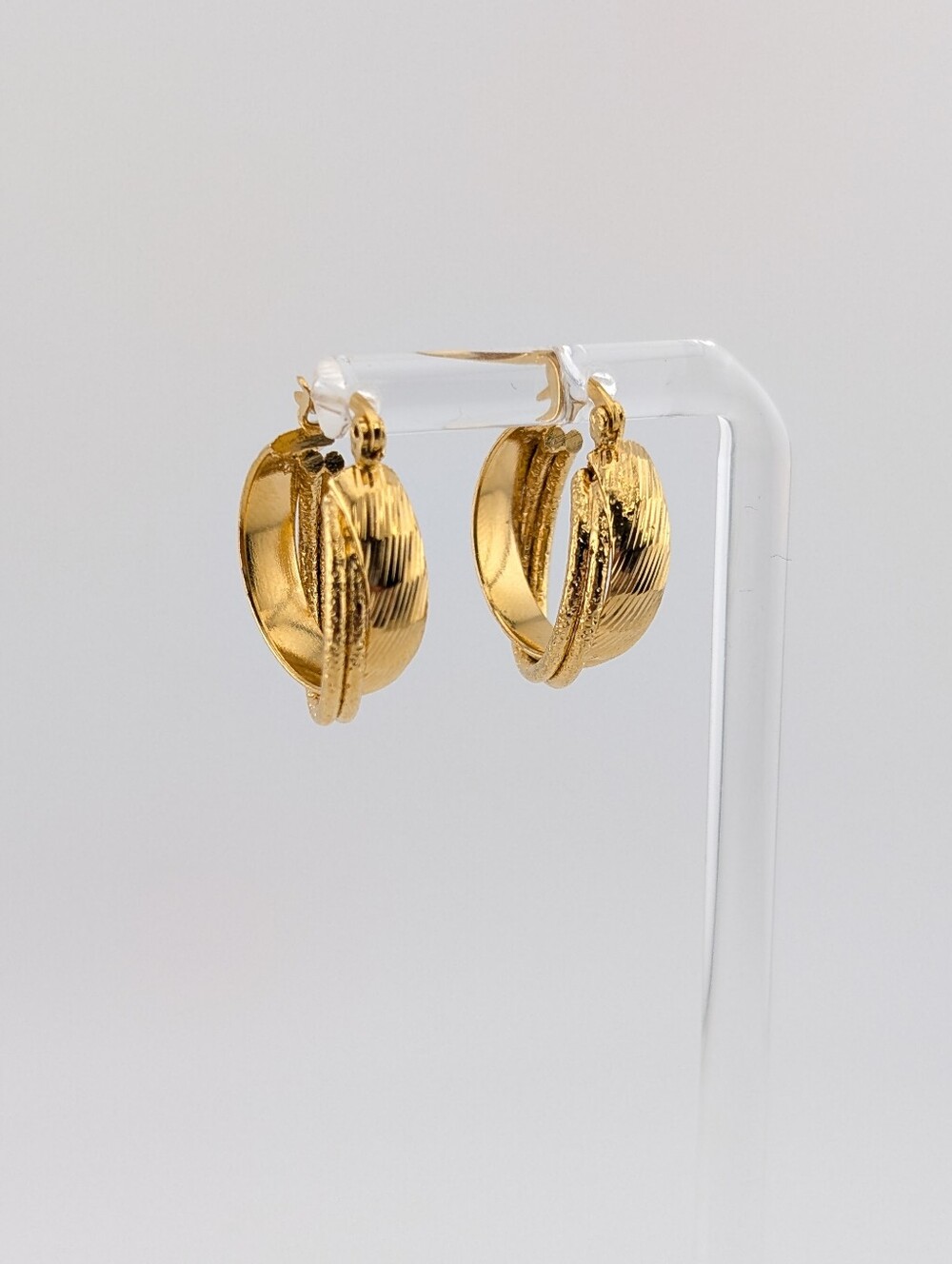 Gold Textured Hoop Earrings Latch Back